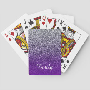 Silver Purple Glitter Ombre Personalized Playing Cards
