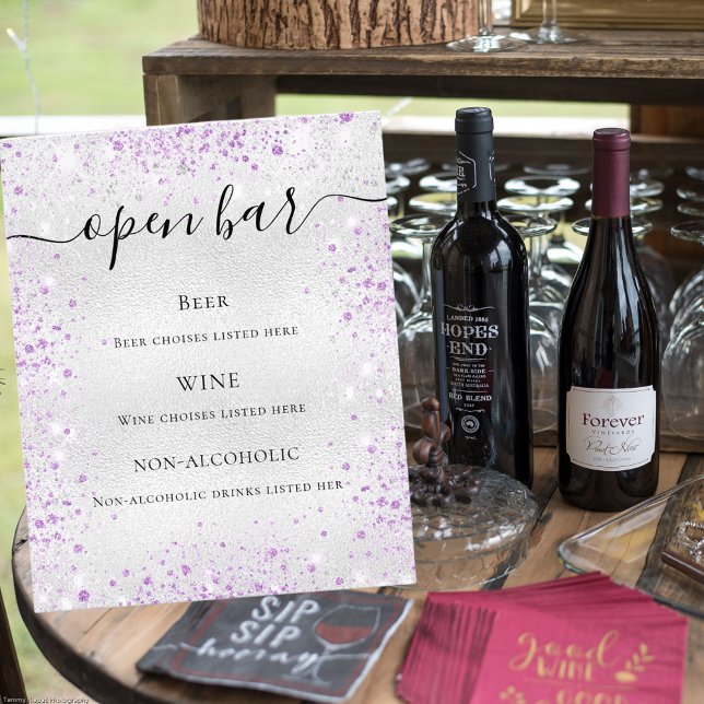 Silver purple glitter sparkles bar budget menu (Creator Uploaded)