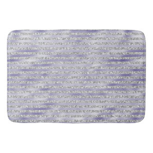Silver Purple Glitzy Glitter Stripes Bath Mat