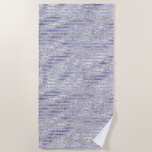 Silver Purple Glitzy Glitter Stripes Beach Towel
