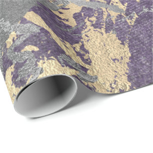Silver Purple Gold Marble Shiny Metallic Grungy Wrapping Paper