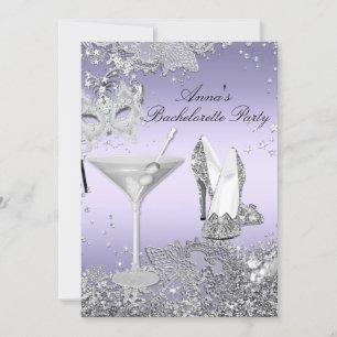 Silver Purple Mask & Jewel Lace Bachelorette Party Invitation