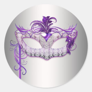 Silver Purple Masquerade Party Stickers