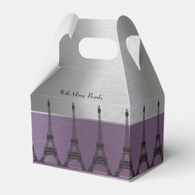 Silver Purple Metallic Paris Eiffel Personalized Favor Box (Front Side)