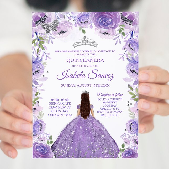 Silver Purple Mexican Charra Mis Quince Invitation (Creator Uploaded)