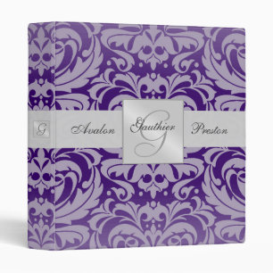 Silver & Purple Monogram Damask Wedding Binder