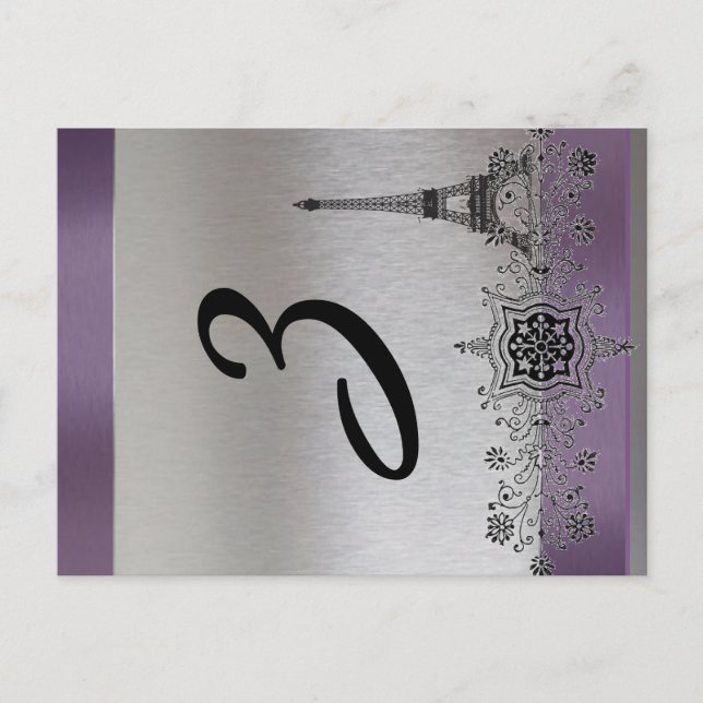 Silver Purple Paris Numéro de table verticale (Devant)