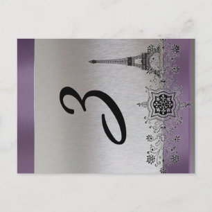 Silver Purple Paris Vertical Table Number Postcard
