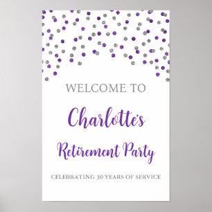 Silver Purple Retirement Party Custom 12x18 Poster