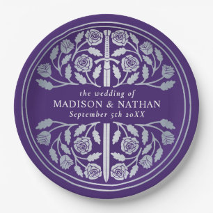 Silver Purple Royal Medieval Sword Wedding  Paper Plate