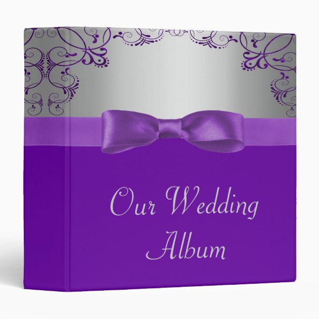 Silver & Purple Scrollwork Wedding Binder (Front/Spine)