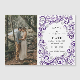 Silver Purple Snowflake Winter Photo Save the Date