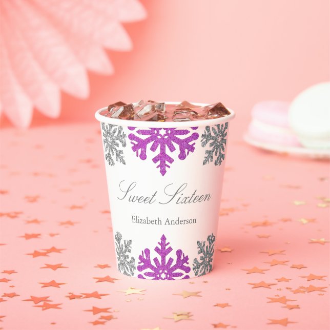 Silver Purple Snowflake Winter Sweet 16 Paper Cups (Insitu)