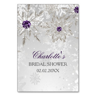 silver purple snowflakes bridal shower bingo cards