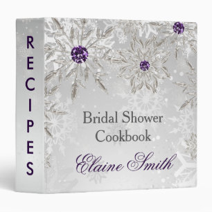 silver  purple snowflakes bridal shower recipe binder