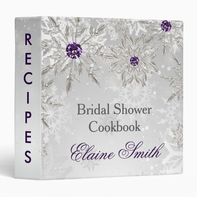 silver  purple snowflakes bridal shower recipe binder (Front/Spine)