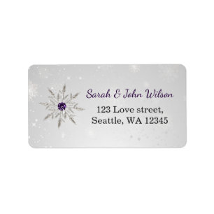 silver purple snowflakes return address label