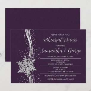 Silver Purple Snowflakes Winter Rehearsal Dinner  Invitation