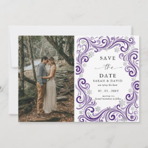 Silver Purple Snowflakes Winter Wedding Photo Save The Date