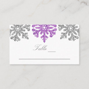 Silver Purple Snowflakes Winter Wedding Place Card