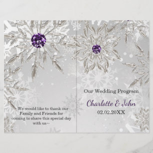 silver purple snowflakes winter wedding program
