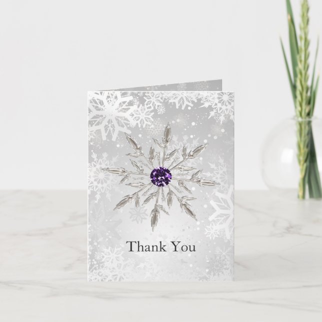 silver purple snowflakes winter wedding Thank You (Front)