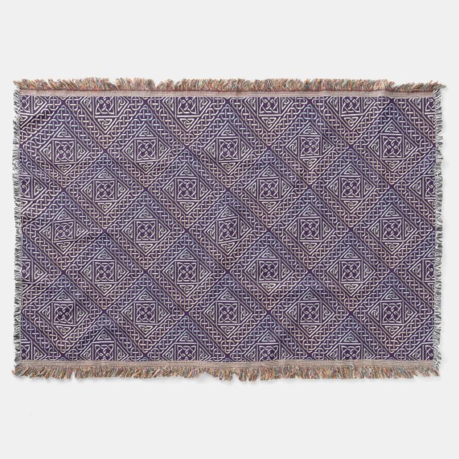 Silver Purple Square Shapes Celtic Knots Pattern Throw Blanket (Front)