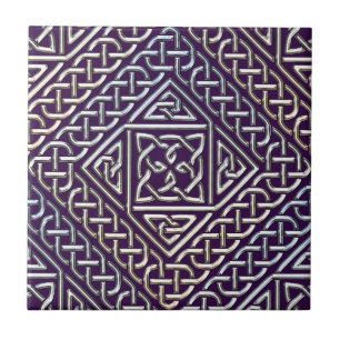 Silver Purple Square Shapes Celtic Knots Pattern Tile