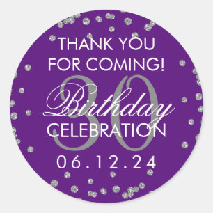 Silver Purple Thank You 30th Birthday Confetti Classic Round Sticker