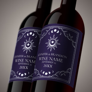 Silver & Purple Vintage Tarot Card Wedding  Wine Label