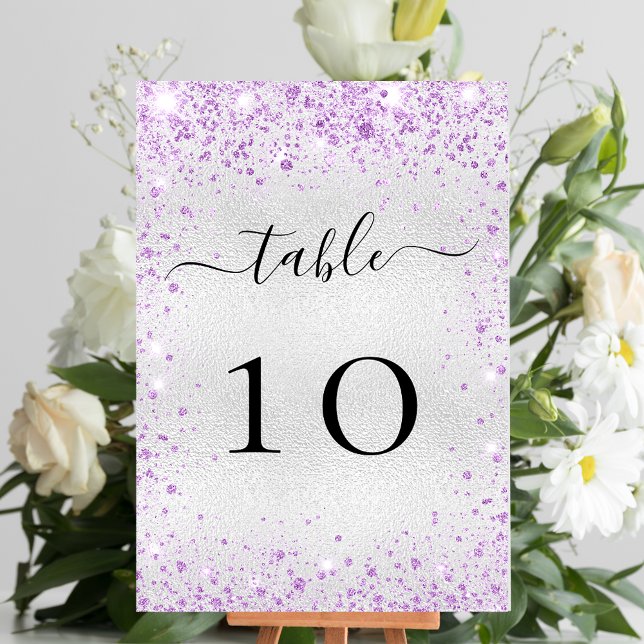 Silver purple violet glitter sparkles glamourous table number (Creator Uploaded)