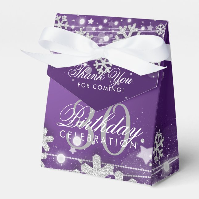 Silver Purple Winter 30th Birthday Thank You Favor Box (Front Side)