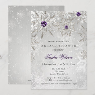 silver purple Winter Bridal Shower Invite