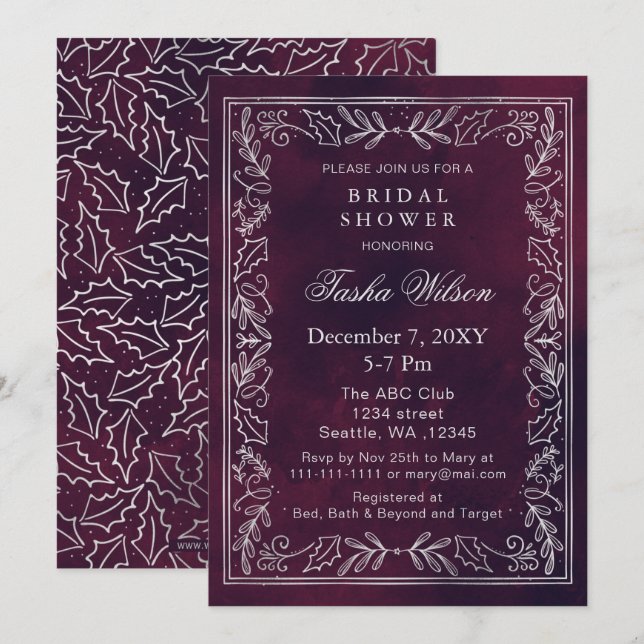 Silver Purple Winter Holiday Bridal Shower  Invitation (Front/Back)