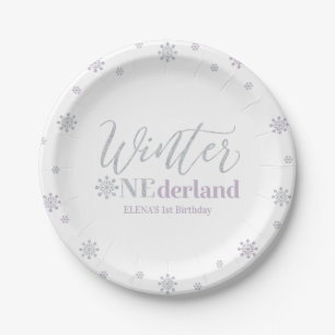 Silver & Purple Winter Onederland Birthday Party Paper Plate