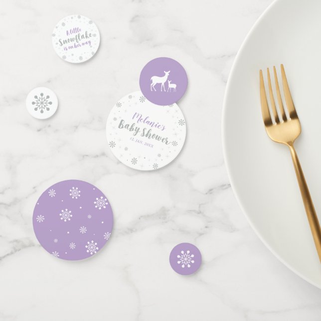 Silver & Purple Winter Snowflake Girl Baby Shower Confetti (Group)