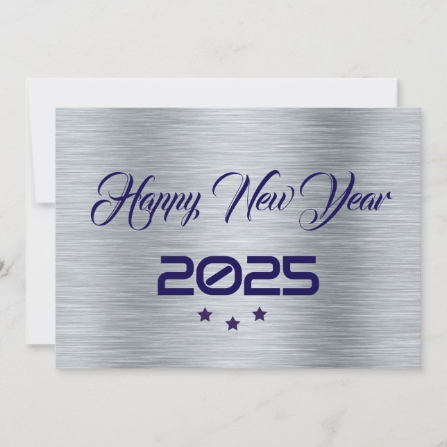 Silver purple wish card New Year with tree stars (Front)