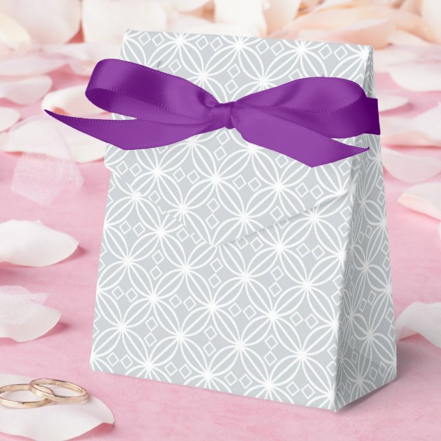 Silver Quad Flower Pattern All Occasion Purple  Favor Box (Wedding)