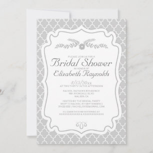 Silver Quatrefoil Bridal Shower Invitations