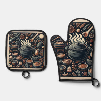 Silver Quilted Heat Protection Oven Mitt  & Pot Holder Set