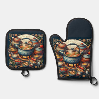 Silver Quilted Oven Mitt & Pot Holder Set