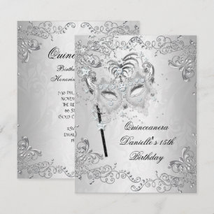 Silver Quinceanera 15th Birthday Masquerade Invitation