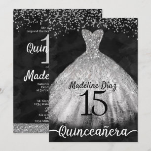 Silver Quinceanera Birthday Invitation Cumpleanos