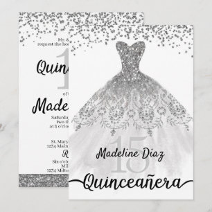 Silver Quinceanera Birthday Invitation Cumpleanos
