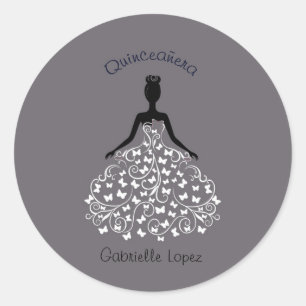 Silver Quinceanera Butterfly Gown Envelope Seals