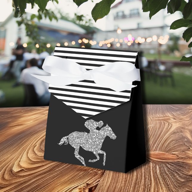 Silver Racehorse Black White Stripes Favor Box (Silver Racehorse Black White Stripes Favor Boxes)