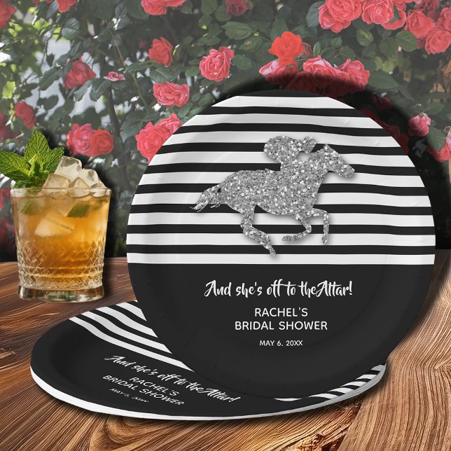 Silver Racehorse Off to the Altar Bridal Shower Paper Plate (Off to the Altar bridal shower paper plates 9" (also available in 7"))