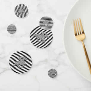 Silver Racehorse on Black White Bridal Shower Confetti
