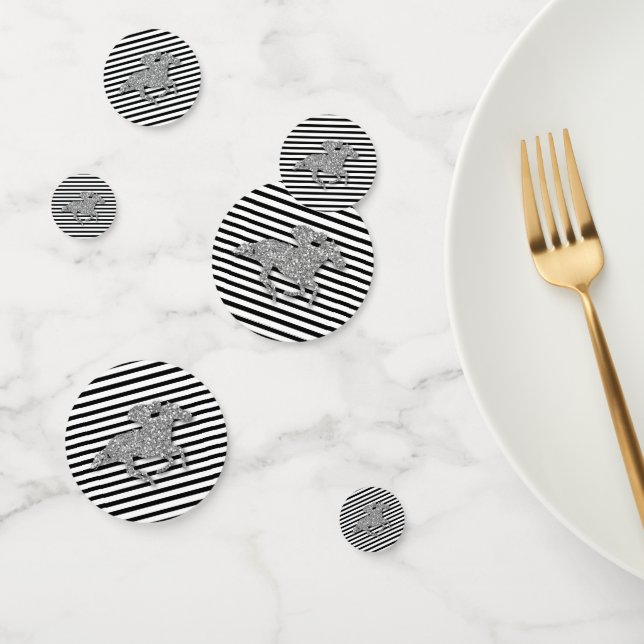 Silver Racehorse on Black White Bridal Shower Confetti (Group)