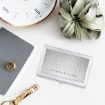Silver Rain | Personalized Business Card Holder<br><div class="desc">Elegant business card holder features your name and/or business name in classic black lettering on a pale grey ombre background adorned with strands of faux silver foil string lights.</div>